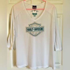XL Harley-Davidson Women's White V-Neck Top-Carroll, Iowa